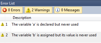 Warnings in Error List